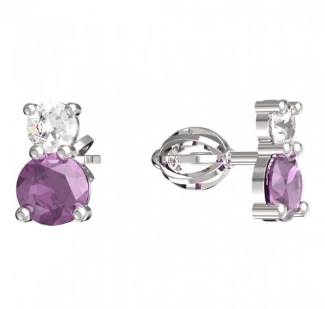 BeKid, Gold kids earrings -857 - Switching on: Screw, Metal: White gold 585, Stone: Pink cubic zircon