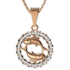 Zlatý přívěsek znamení Ryby s lab-grown diamantem, růžové zlato 585 – 044