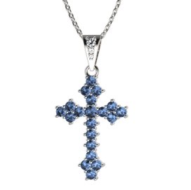 Zlatý přívěsek křížek se světle modrým zirkonem, bílé zlato 585 – 263 (ZM442632)