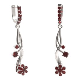 BG náušnice ve tvaru květu 518-P93 Stříbro 925 - rhodium Granát