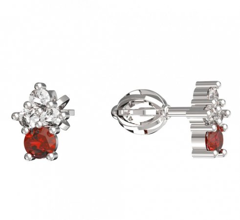 BeKid, Gold kids earrings -159 - Switching on: Screw, Metal: White gold 585, Stone: Red cubic zircon