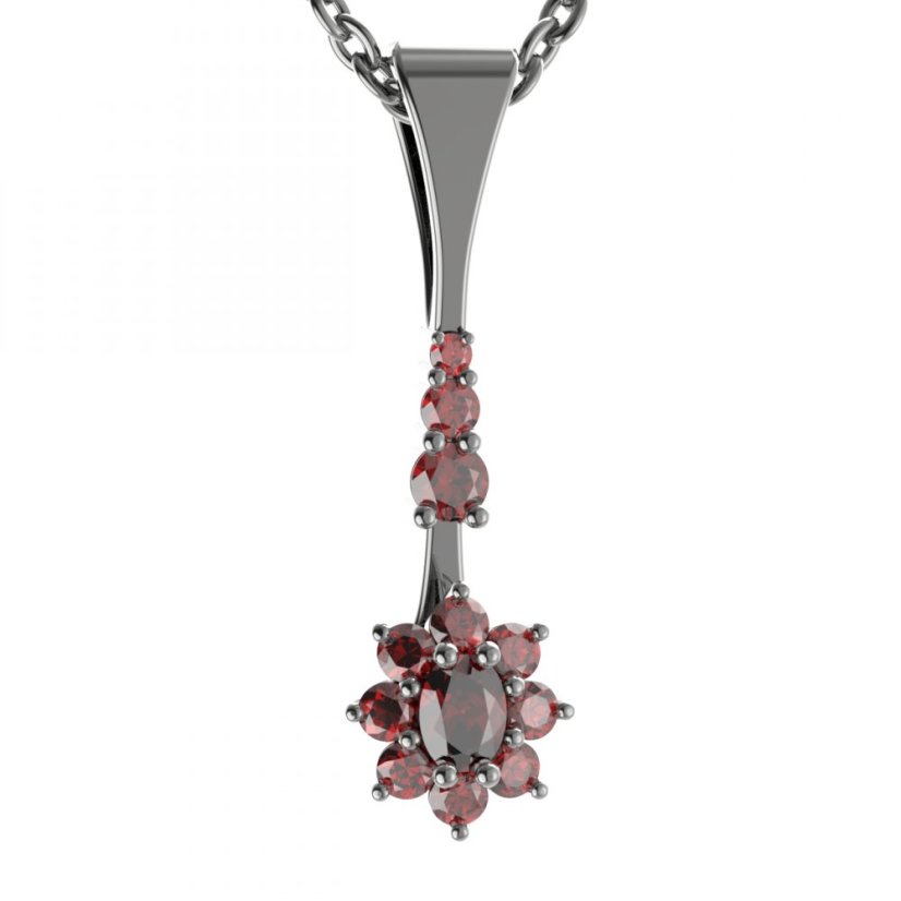 Stříbrný přívěsek s českým granátem, ruthenium – 627-B