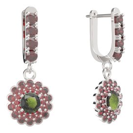 BG kulaté náušnice 463-96 Stříbro 925 - rhodium Vltavín a granát