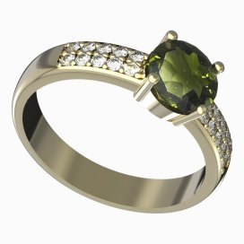 BG zlatý prstýnek 726 Žluté zlato - 585 Vltavín a diamant