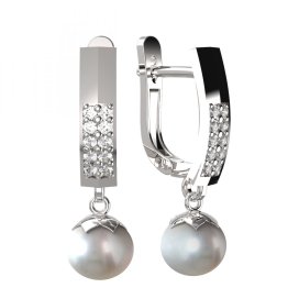 BG zlaté náušnice 561 s bílou perlou Bílé zlato - 585 Diamant a perla