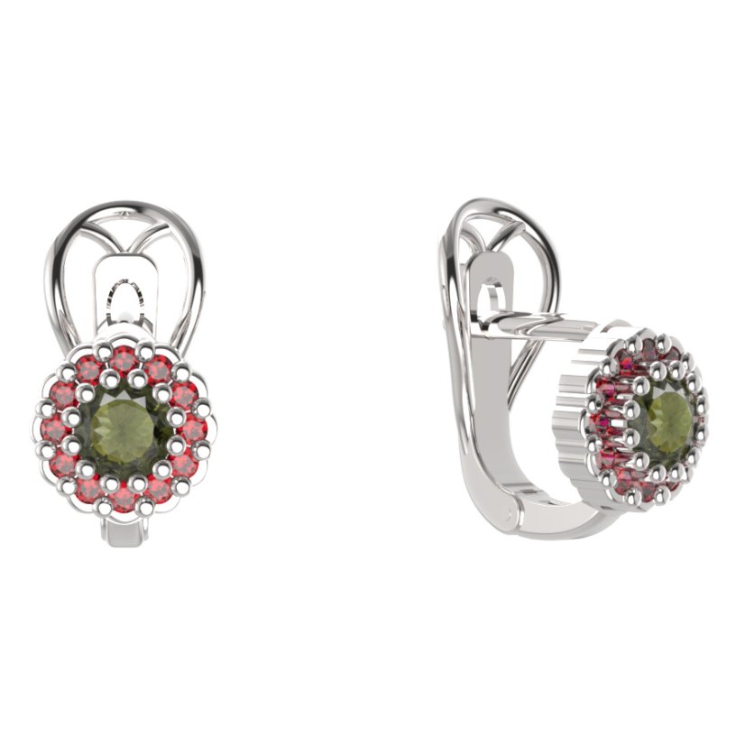BG  náušnice 452-R7 kulaté Stříbro 925 - rhodium Vltavín a granát