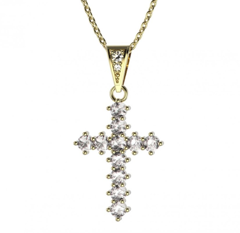 Zlatý přívěsek křížek s diamantem, žluté zlato 585 – 258 (ZD342581)
