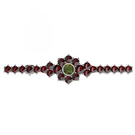 BG brož 017 Stříbro 925 - pozlacené Vltavín a granát