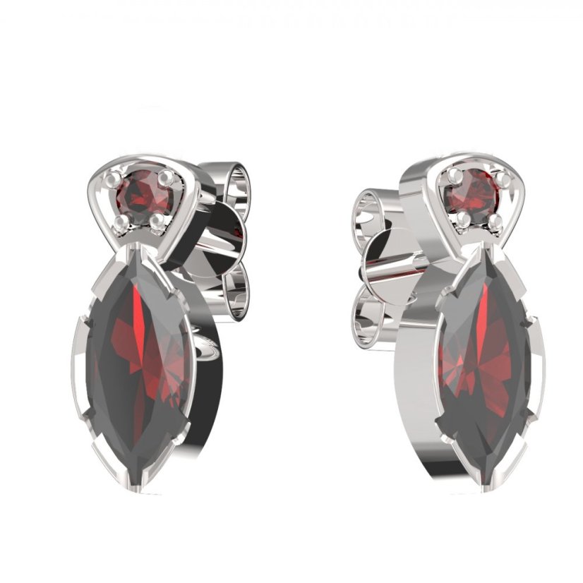 BG náušnice vsazený granát hvězdicový brus  915-03 Stříbro 925 - rhodium Granát