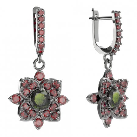 BG oval earring 735-84 - Metal: Silver 925 - rhodium, Stone: Moldavit and garnet