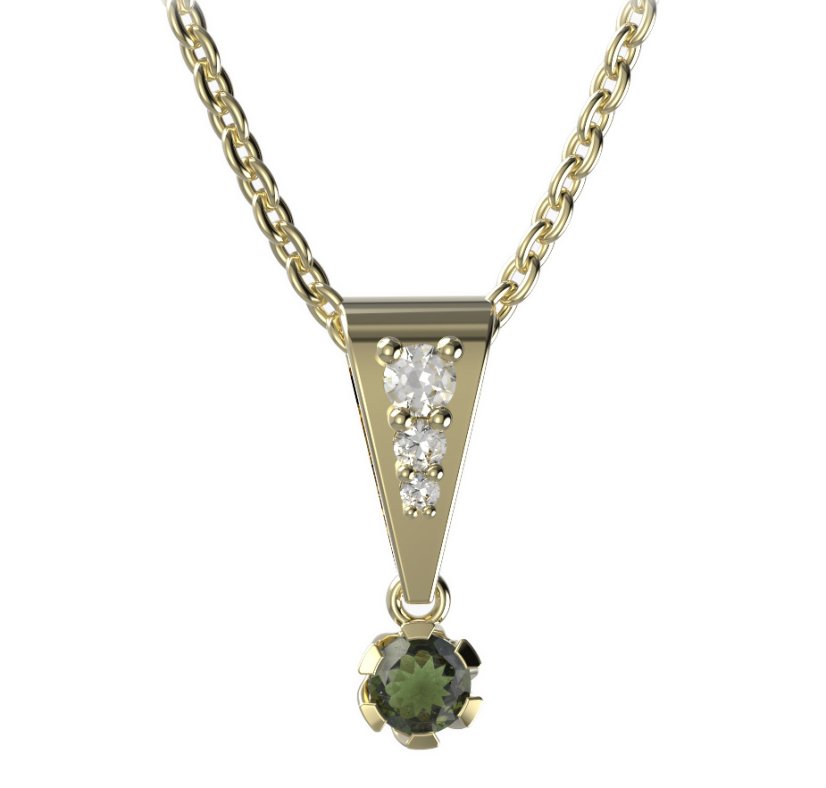 BG vltavín přívěšek 869 Žluté zlato - 585 Vltavín a diamant