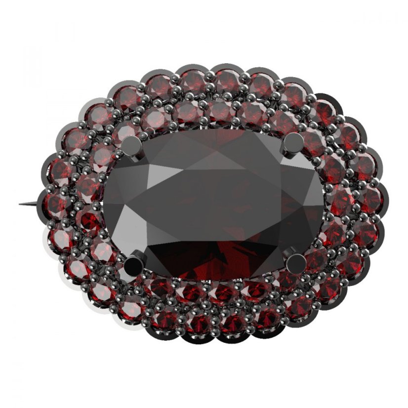 Stříbrná brož s českým granátem, ruthenium – 485