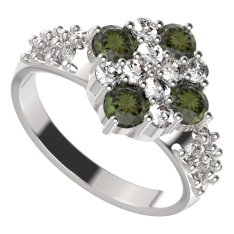 BG prstýnek 317 Bílé zlato - 585 Vltavín a  kubický zirkon