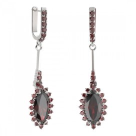 BG náušnice s centrálním oválným kamenem 513-B94 Stříbro 925 - rhodium Granát