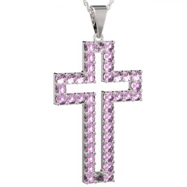 Zlatý přívěsek křížek s růžovým zirkonem, bílé zlato 585 – 238 (ZN44238c)
