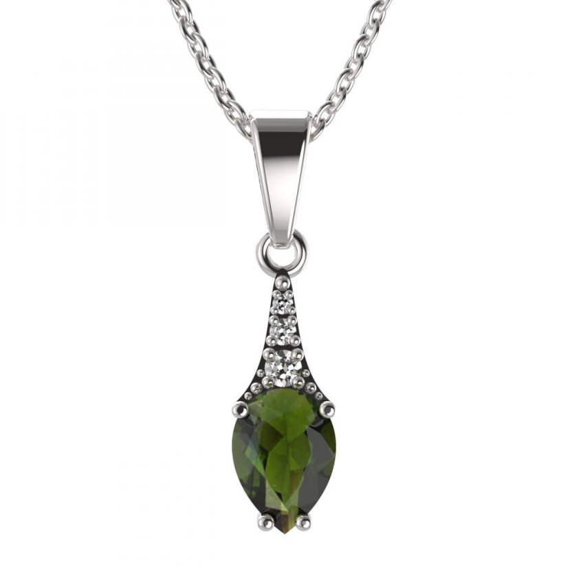 BG přívěs vsazen vltavín  637 Bílé zlato - 585 Vltavín a diamant
