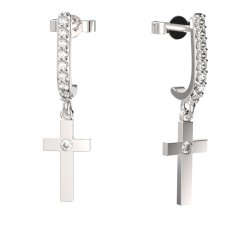 BG zlaté náušnice křížek 1104 Bílé zlato - 585 Diamant