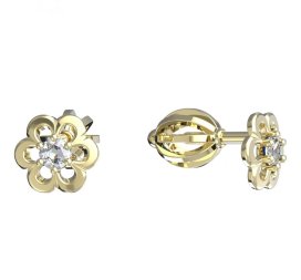 BeKid dětské náušnice šestilístek 842 Žluté zlato - 585 Bílý kubický zirkon