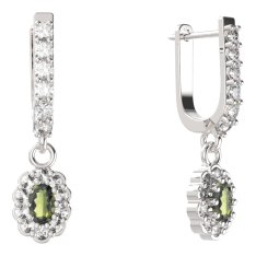 BG  náušnice 455-94 oválné Stříbro 925 - rhodium Vltavín a  kubický zirkon