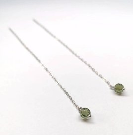 Stříbrné náušnice s vltavínem 031C , rhodium 925