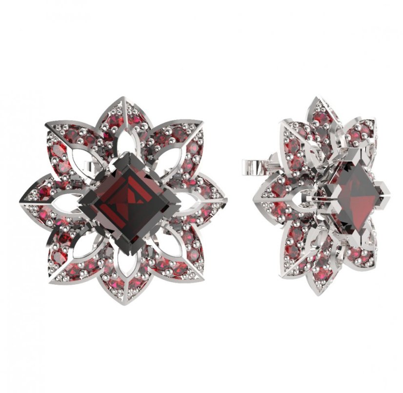 BG náušnice ovál -  733 Stříbro 925 - rhodium Granát