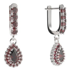 BG kapkovitého tvaru náušnice 454-96 Stříbro 925 - rhodium Granát