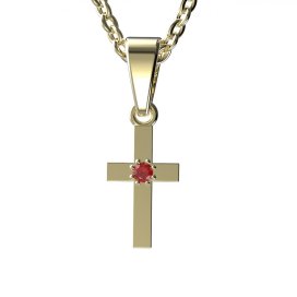 Zlatý přívěsek křížek s červeným zirkonem, žluté zlato 585 – 239