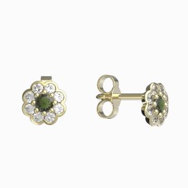 BG vltavínové náušnice 552 Žluté zlato - 585 Vltavín a diamant