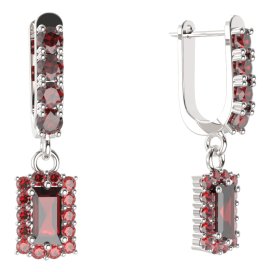 BG obdelníkové náušnice 431-96 Stříbro 925 - rhodium Granát
