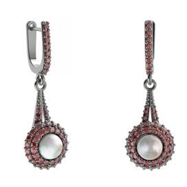 BG náušnice s přírodní perlou 540-G91 Stříbro 925 - ruthenium (30-90dní) Granát a perla