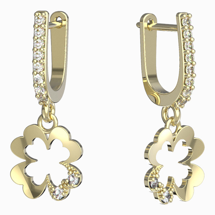 BG zlaté náušnice čtyřlístek 1171 Žluté zlato - 585 Diamant