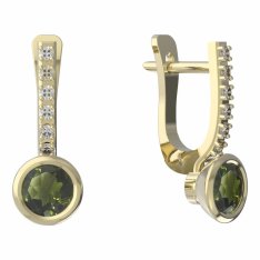 BG vltavínové náušnice 557 Žluté zlato - 585 Vltavín a diamant