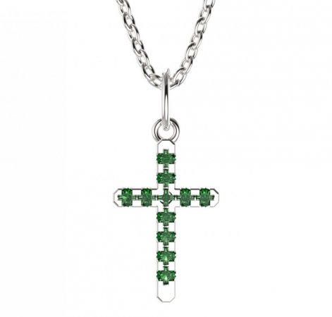 BeKid dětský přívěšek křížek 1106 - Kov: Bílé zlato 585, Kámen: Zelený kubický zirkon