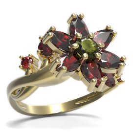 BG prsten ve tvaru hvězdym 520-P Stříbro 925 - pozlacené Vltavín a granát