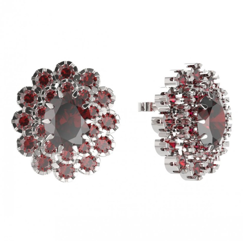 BG náušnice ovál -  280 Stříbro 925 - rhodium Granát