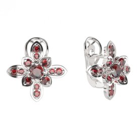 BG  náušnice 404-R7 květ Stříbro 925 - rhodium Granát