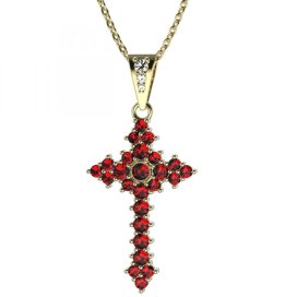 Zlatý přívěsek křížek s červeným zirkonem, žluté zlato 585 – 264 (ZI342642)