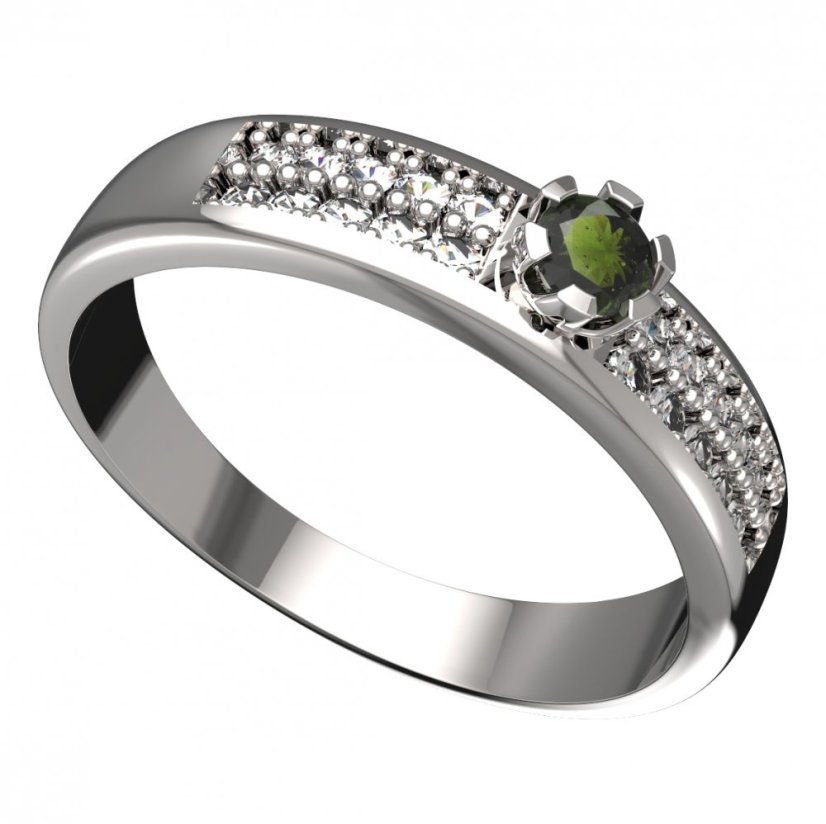 BG vltavínový prsten 869F Bílé zlato - 585 Vltavín a diamant