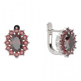 BG náušnice oválného tvaru 298-07 Stříbro 925 - ruthenium (30-90dní) Granát