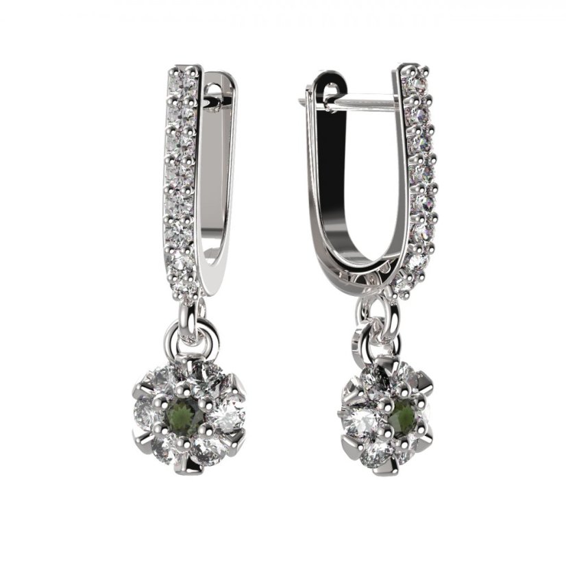 BG vltavínové náušnice 879 Bílé zlato - 585 Vltavín a diamant