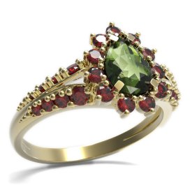 BG prsten s kapkovitým kamenem 509-G Žluté zlato - 585 Vltavín a granát