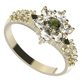 BG prstýnek 002 Žluté zlato - 585 Vltavín a  kubický zirkon