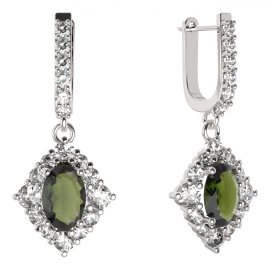 BG náušnice vsazený granát hvězdicový brus 466-94 Stříbro 925 - rhodium Vltavín a kubický zirkon