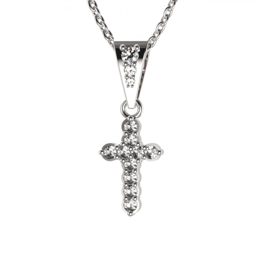 BG zlatý diamantový přívěšek křížek 580 Bílé zlato - 585 Diamant lab-grown