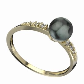BG zlatý prstýnek s perlou 561 D Žluté zlato - 585 Kubický zirkon a tahiti perla