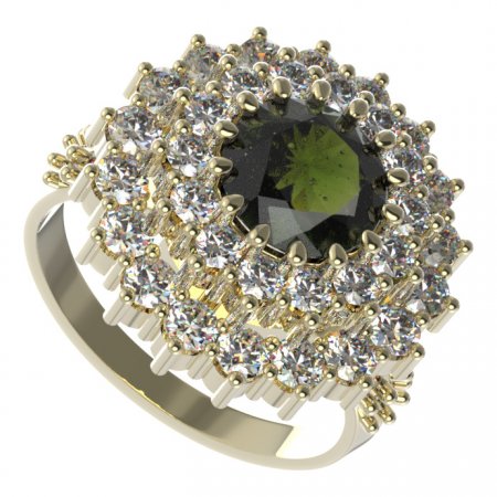 BG prsten 457-X kulatého tvaru - Kov: Stříbro 925 - rhodium, Kámen: Vltavín a granát