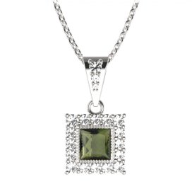 BG přívěs čtvercový 099-2 Stříbro 925 - rhodium Vltavín a kubický zirkon