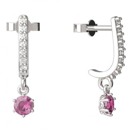 BeKid, Gold kids earrings -1293 - Switching on: Pendant hanger, Metal: White gold 585, Stone: Pink cubic zircon