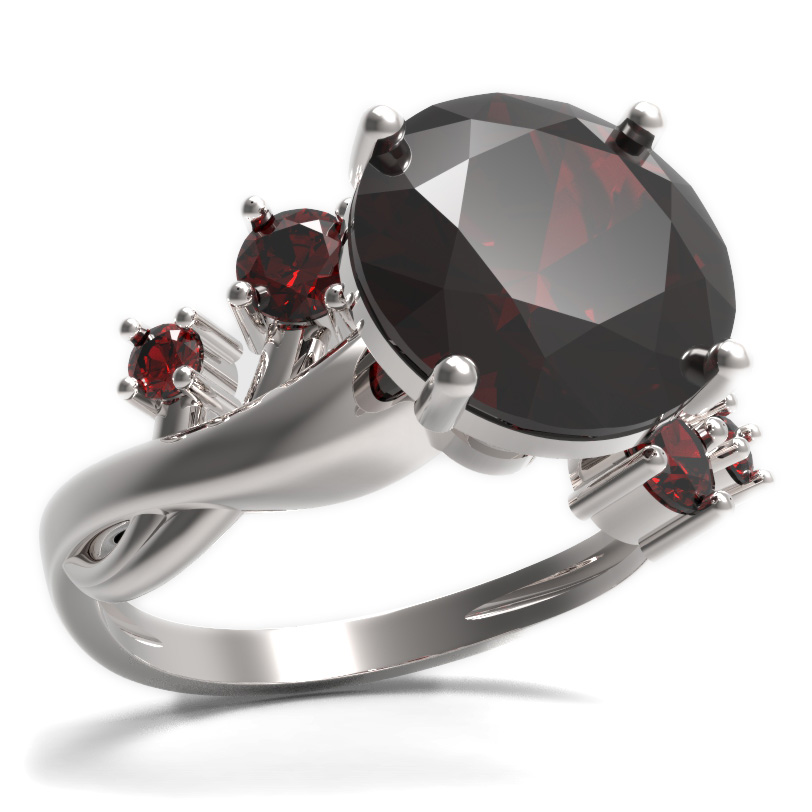 BG prsten s kulatým kamenem 475-P Stříbro 925 - rhodium Granát