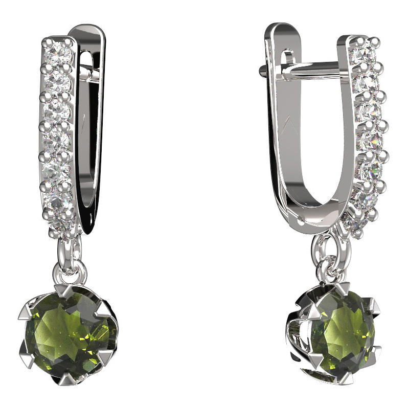 BG vltavínové náušnice 872 Bílé zlato - 585 Vltavín a diamant